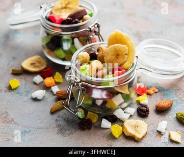 Various dried fruits and mix nuts Stock Photo