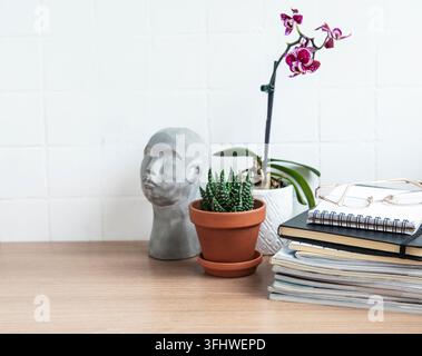 Office desk table with notebooks Stock Photo