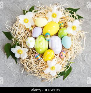 Nest with easter eggs Stock Photo