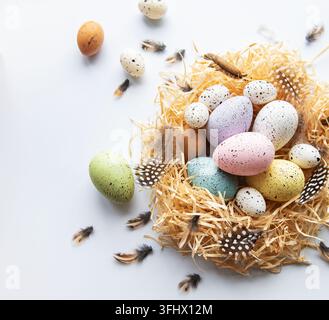 Easter eggs in nest Stock Photo