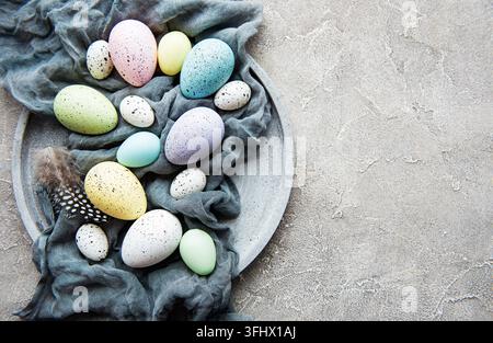 Easter eggs on plate Stock Photo