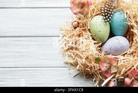 Easter eggs in nest Stock Photo