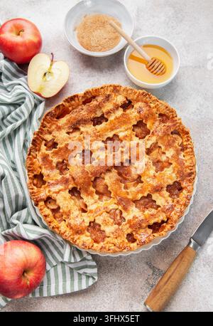Freshly baked apple pie with honey and brown sugar Stock Photo