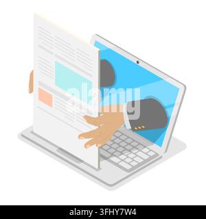 3D Isometric Flat  Illustration of Digital Contract Set, Electronic Secure Signature. Item 1 Stock Photo
