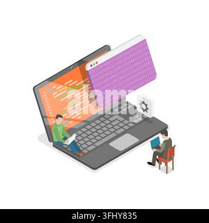 3D Isometric Flat  Illustration of Software Development and Integration, Coding and Testing Process. Item 1 Stock Photo