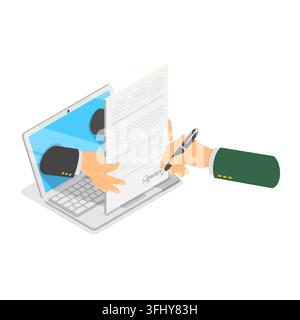 3D Isometric Flat  Illustration of Digital Contract Set, Electronic Secure Signature. Item 2 Stock Photo