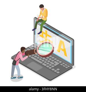 3D Isometric Flat  Illustration of Online Translator, App for Language Learning. Item 3 Stock Photo