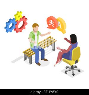 3D Isometric Flat  Illustration of Online Translator, App for Language Learning. Item 2 Stock Photo