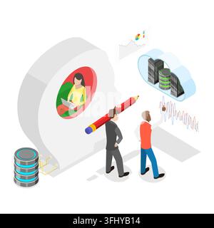 3D Isometric Flat  Illustration of Big Financial Data, Statistical Report Chart. Item 1 Stock Photo