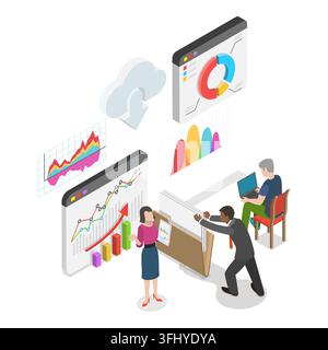 3D Isometric Flat  Illustration of Big Financial Data, Statistical Report Chart. Item 2 Stock Photo