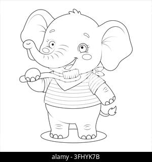 Toothbrush dental hygiene cleaning teeth elephant brushing smiling with stripes Stock Vector