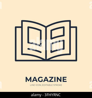 Magazine line icon. Editorial publication linear vector illustration. Thin sign of open periodical with page layouts for media, publishing, article Stock Vector