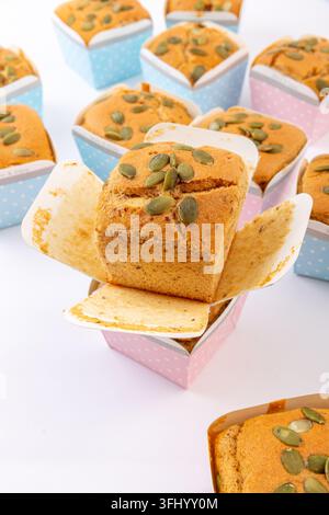 Date Nut Cupcakes Topped with Pumpkin Seeds Stock Photo