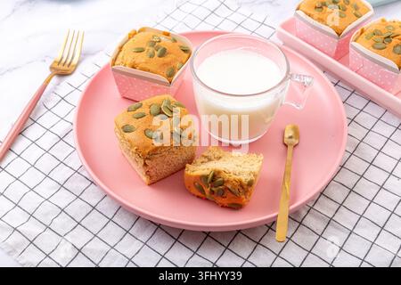 Date Nut Cupcakes Topped with Pumpkin Seeds Stock Photo