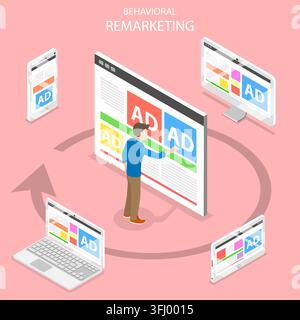 Remarketing flat isometric  concept. Stock Photo