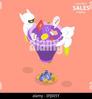 Chatbot sales funnel flat isometric  concept. Stock Photo