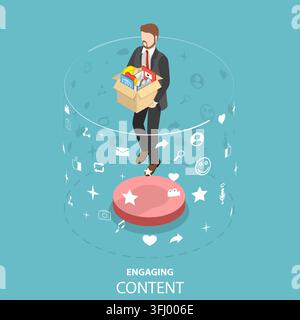 Engaging content marketing isometric flat  concept. Stock Photo