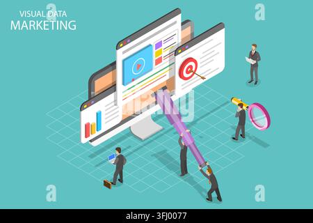 Visual data marketing isometric flat  concept. Stock Photo