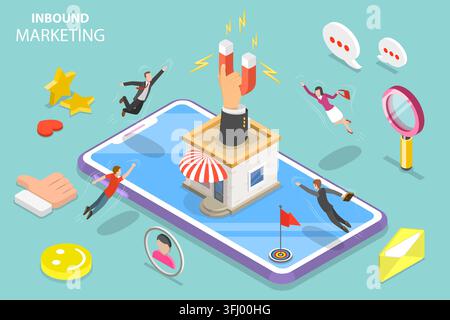 Digital inbound marketing strategy isometric flat  concept. Stock Photo