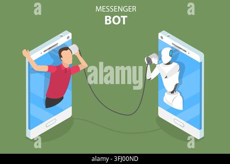 Messenger bot and ai flat isometric  concept. Stock Photo