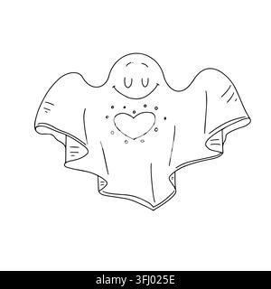 Halloween cute ghost heart outline vector doodle sketch icon drawing. Minimalist modern spooky seasonal decor illustration. Holiday celebration autumn Stock Vector