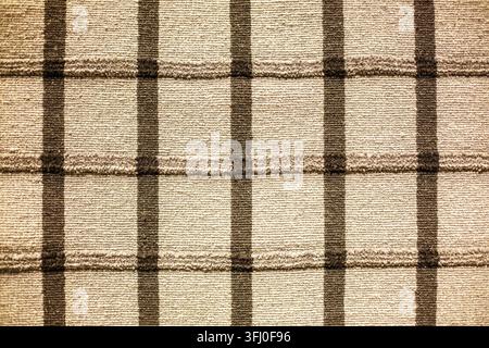 Brown Beige Plaid Checkered Cotton Fabric Texture in Classic Tartan Pattern with Warm Autumn Tones Stock Photo