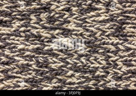 Black and White Wool Knit Braid Herringbone Pattern Texture in Scandinavian Style Stock Photo