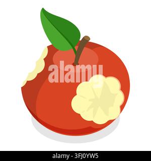 3D Isometric Flat  Set of Bitten Apple, Bite Progression. Item 2 Stock Photo
