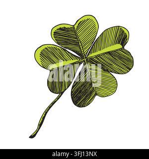 Clover leaves sketch. Decorative sceleton leaf icons. Vector hand drawn illustration. Minimal line art style. St Patrick's day elements Stock Vector
