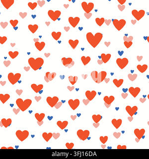 Seamless pattern with color hearts. Template holiday vector illustration. Design for card, postcard, poster, print, banner. Cartoon colorful hearts on Stock Vector