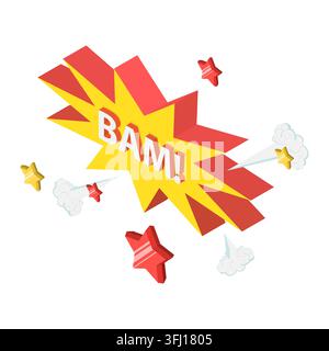3D Isometric Flat  Illustration of Comic Sound Effects , Speech Bubbles with Dot Pattern. Item 3 Stock Photo