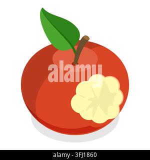 3D Isometric Flat  Set of Bitten Apple, Bite Progression. Item 3 Stock Photo