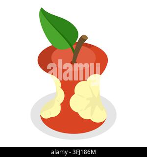 3D Isometric Flat  Set of Bitten Apple, Bite Progression. Item 1 Stock Photo