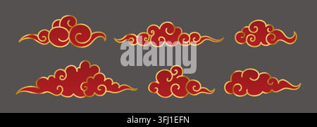 Japanese and Korean asian clouds sky symbols in traditional style vector illustration set. Stock Vector