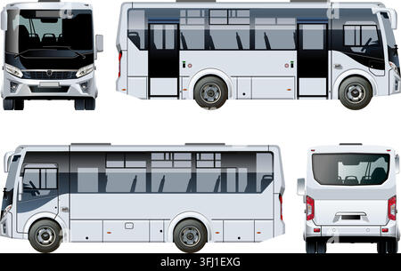 Vector realistic urban passenger bus mock-up for brand identity, isolated on white. EPS-10 separated by groups and layers with transparency effects fo Stock Vector