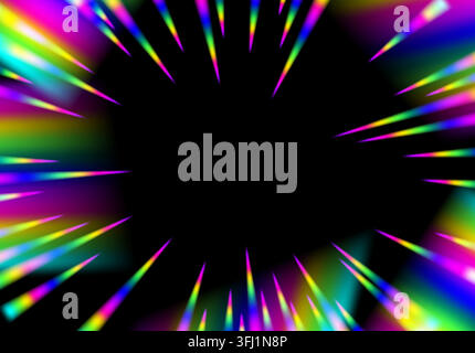 Multicolor radial speed lines bursting from a black center in psychedelic rainbow art Stock Vector