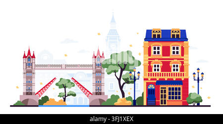 London Streetscape - Flat Design Illustration Stock Vector