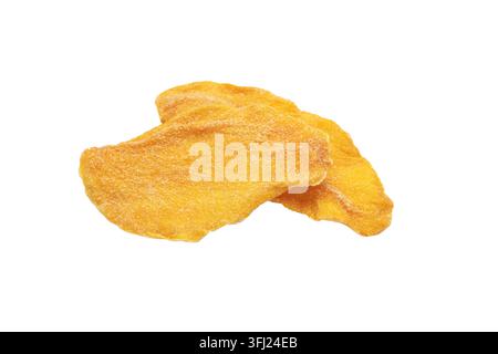 Two slices of dried mango isolated on white background. Top view Stock Photo