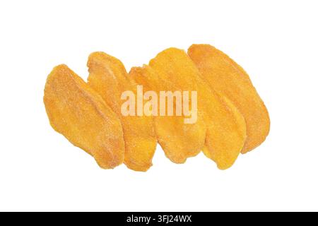 Slices of dried mango isolated on white background. Top view Stock Photo