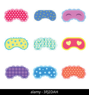 sleep mask vector set cute eye blindfold collection flat illustration Stock Vector