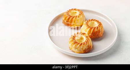 Small curd cupcakes with blueberries in a plate on the table Stock Photo