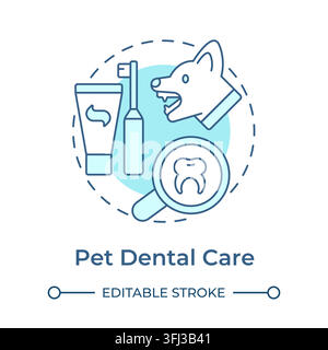 Pet dental care monochrome blue concept icon. Modern canine oral health. Preventative animal health management. Isolated minimalist cyan illustration Stock Vector
