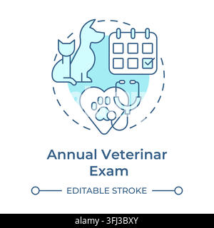 Annual veterinary exam monochrome blue concept icon Stock Vector