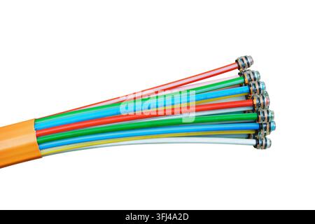 Fiber optics isolated on free background – telecommunication cables are being laid at a construction site. Stock Photo