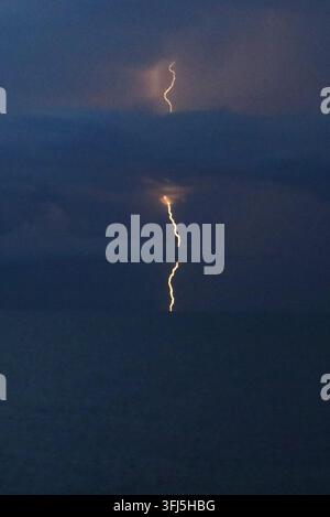 Pula, Croatia. 18th Sep, 2026. A lightning strike illuminates the sky over the sea on September 18, 2026 in Pula, Croatia, as a new wave of severe weather hits Croatia in the afternoon and evening. Photo: Sasa Miljevic/PIXSELL Credit: Pixsell/Ģ����ý Live News Stock Photo