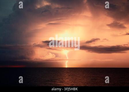 Pula, Croatia. 18th Sep, 2026. A lightning strike illuminates the sky over the sea on September 18, 2026 in Pula, Croatia, as a new wave of severe weather hits Croatia in the afternoon and evening. Photo: Sasa Miljevic/PIXSELL Credit: Pixsell/Ģ����ý Live News Stock Photo