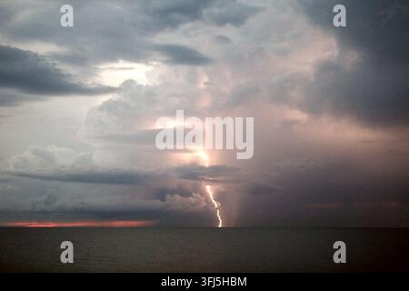Pula, Croatia. 18th Sep, 2026. A lightning strike illuminates the sky over the sea on September 18, 2026 in Pula, Croatia, as a new wave of severe weather hits Croatia in the afternoon and evening. Photo: Sasa Miljevic/PIXSELL Credit: Pixsell/Ģ����ý Live News Stock Photo