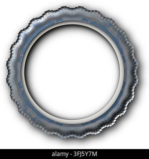 Distressed circular industrial frame border with empty center, casting subtle shadow on transparent background Stock Photo