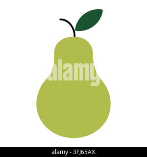 Green pear icon with leaf and curved stem in minimal flat style. Vector isolated illustration on white background.  Stock Vector