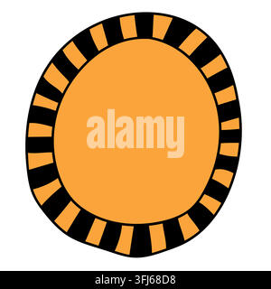 Cute orange and black checkerboard round frame hand drawn vector isolated on white background. Stock Vector